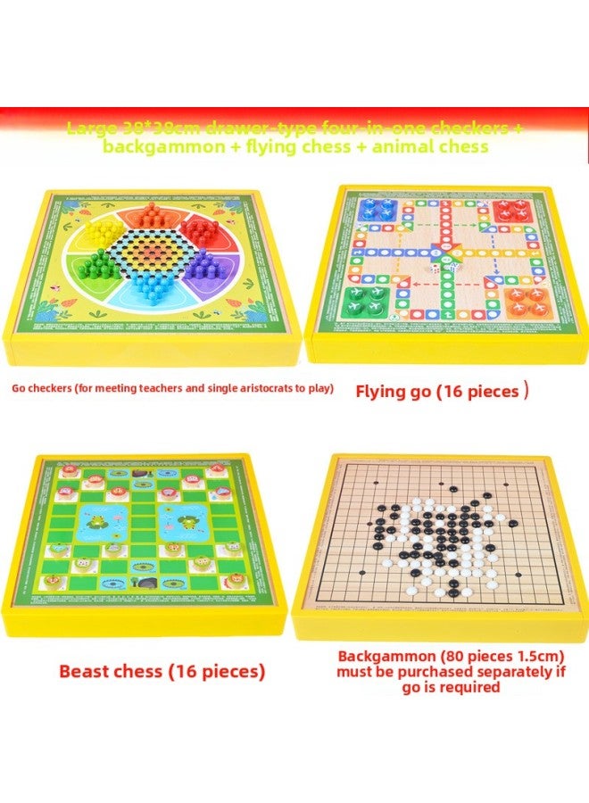 Large Four-in-One Children's Gift Multifunctional Game Chess Wooden Toy Gobang Flying Chess Bucket Table for Primary School Students